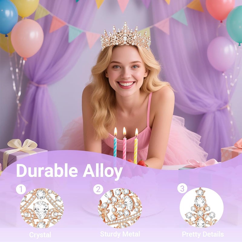 Queenship Tiara Crown for Women, Queen Tiara for Birthday Prom Bridal Party Custome Rose - Image 3